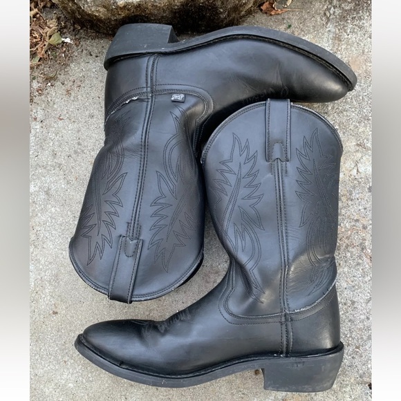 Justin Basic Leather Boots Mens Size 13D Style #JB1104 Black Cowboy Western Work - Picture 3 of 12